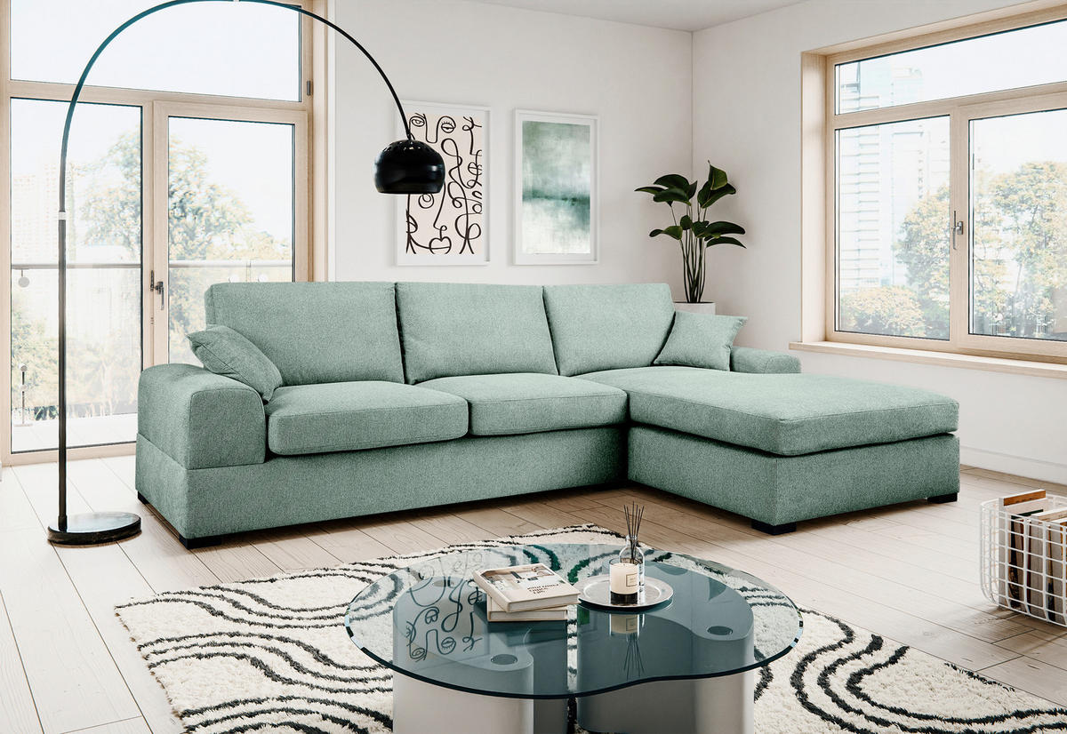 ECKSOFA VEDA Petrol Flachgewebe  - Beige/Petrol, Basics, Holz/Textil (308/186cm) - MID.YOU