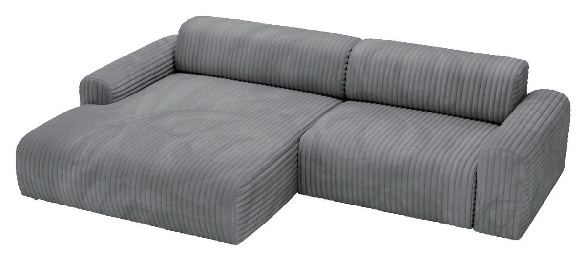 ECKSOFA Dunkelgrau Cord  - Dunkelgrau/Schwarz, Design, Kunststoff/Textil (178/292cm) - home24