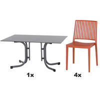 GARTENGARNITUR 5-teilig Stahl 5-teilig  - Rot, Basics, Kunststoff/Metall (90/80/140cm) - Siena Garden