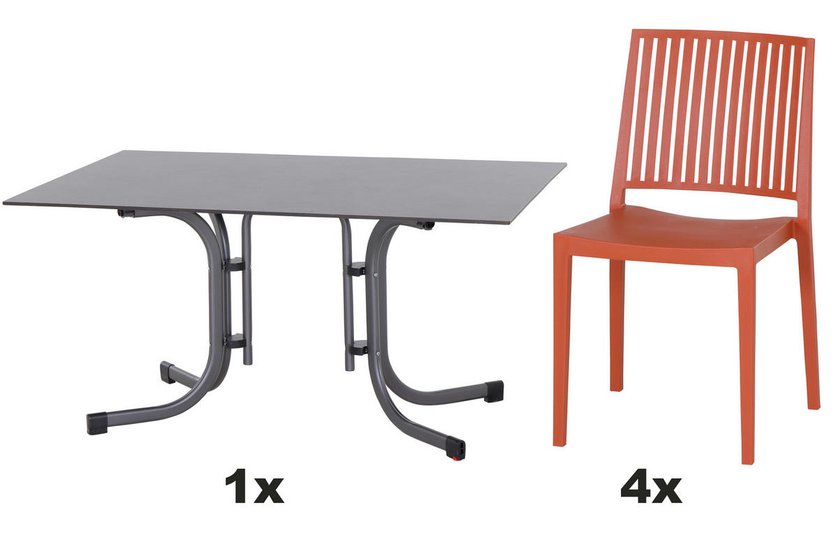 GARTENGARNITUR 5-teilig Stahl 5-teilig  - Rot, Basics, Kunststoff/Metall (90/80/140cm) - Siena Garden