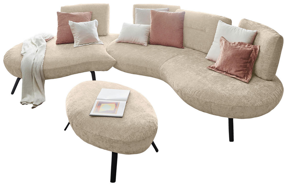 BIGSOFA Flachgewebe Creme  - Creme/Schwarz, Design, Textil/Metall (456/93/138cm) - Moderano