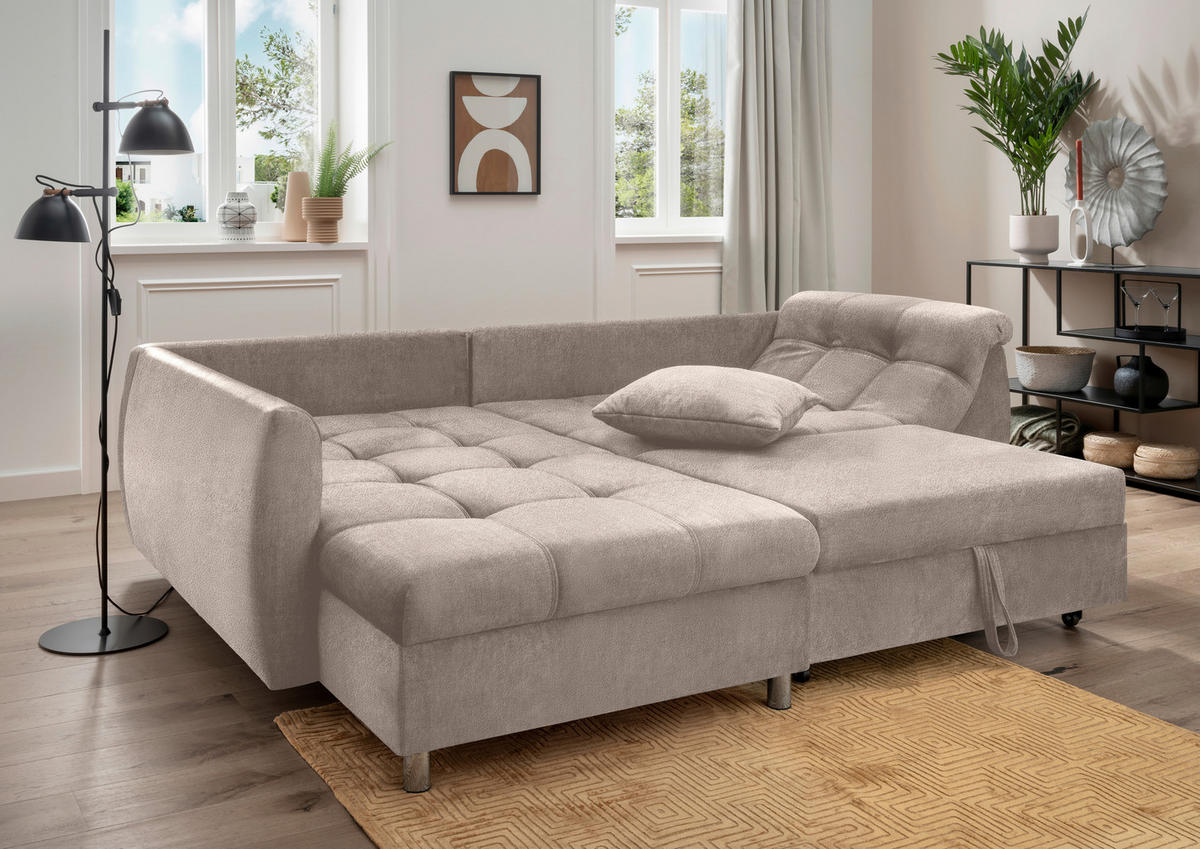 ECKSOFA in Mikrofaser Taupe  - Taupe/Chromfarben, Design, Kunststoff/Textil (190/250cm) - Livetastic