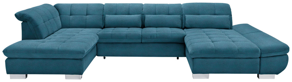 WOHNLANDSCHAFT in Mikrofaser Blau  - Chromfarben/Blau, Design, Kunststoff/Textil (211/350/204cm) - Xora