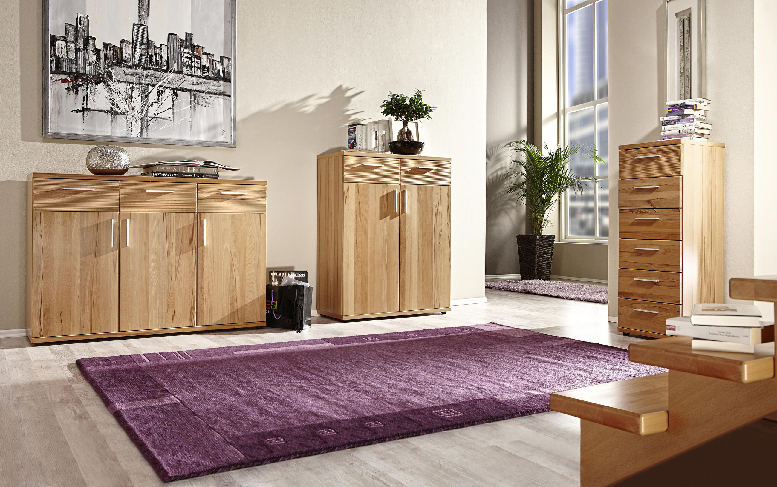 KOMMODE 84/87/39 cm Kernbuche furniert, massiv - Chromfarben/Buchefarben, Design, Holz/Holzwerkstoff (84/87/39cm)