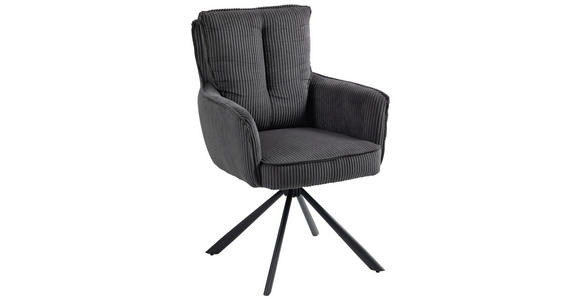 ARMLEHNSTUHL  Stoffauswahl, Sitzfläche 180° drehbar Cord  - Dunkelgrau/Schwarz, Design, Textil/Metall (62/95/67cm) - Novel