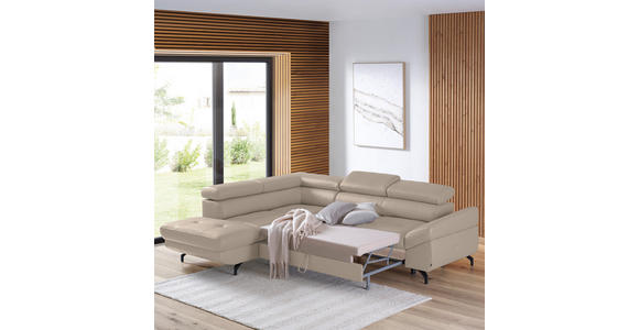 ECKSOFA in Echtleder Creme - Creme/Schwarz, Design, Leder/Metall (220/270cm) - Novel