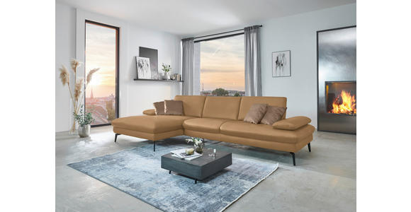 ECKSOFA in Echtleder Honig 157/325 cm - Schwarz/Honig, Design, Leder/Metall (157/325cm) - Dieter Knoll