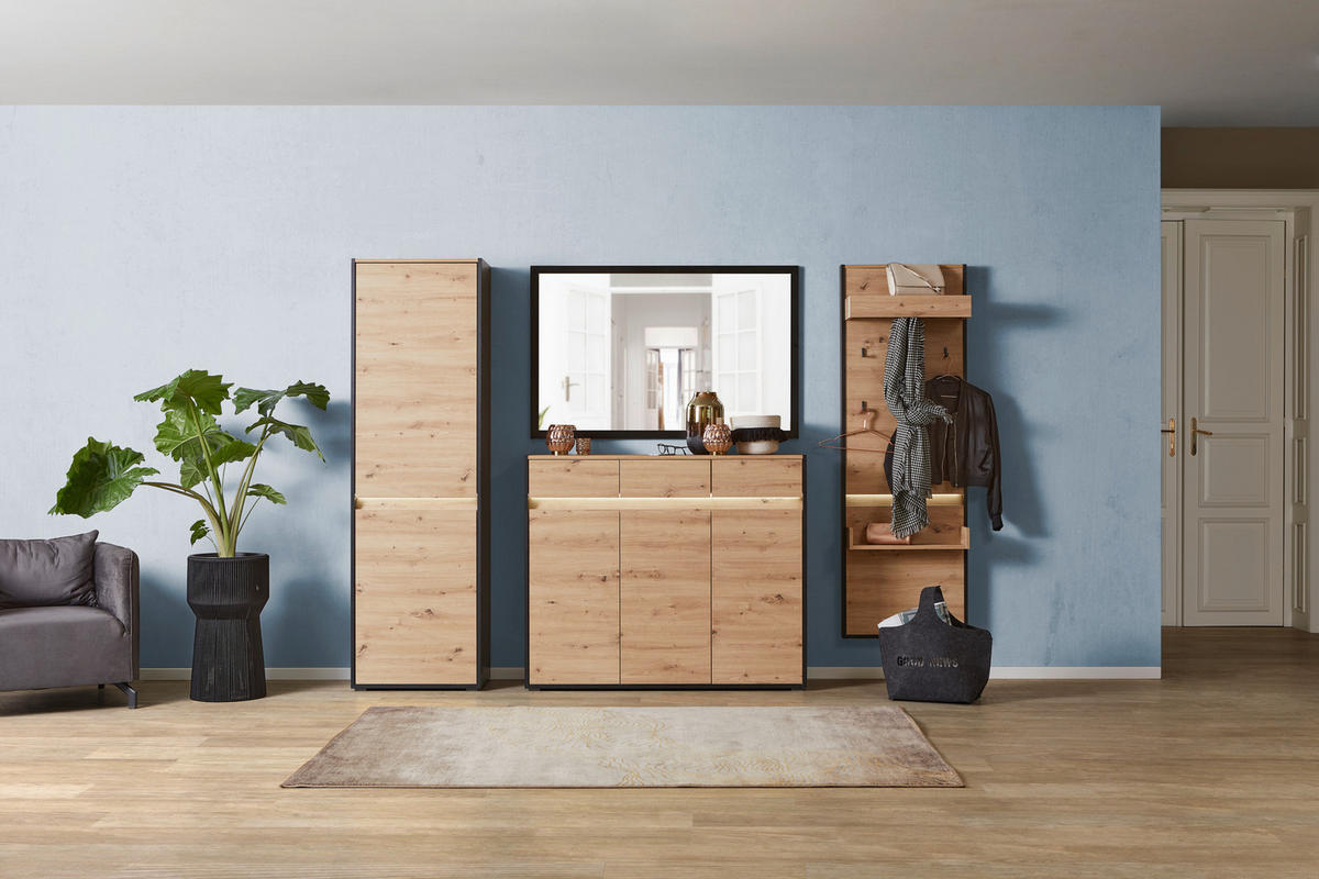 KOMMODE WELCOME  in 130,5/109/38 cm  - Schwarz/Eiche Artisan, MODERN, Holzwerkstoff/Kunststoff (130,5/109/38cm) - Boxxx