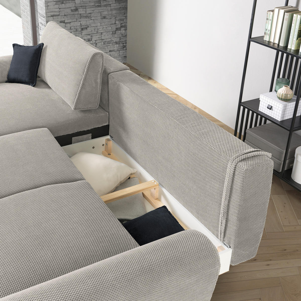 ECKSOFA in Webstoff Kaschmir  - Kaschmir/Schwarz, Design, Textil/Metall (170/272cm) - Welnova