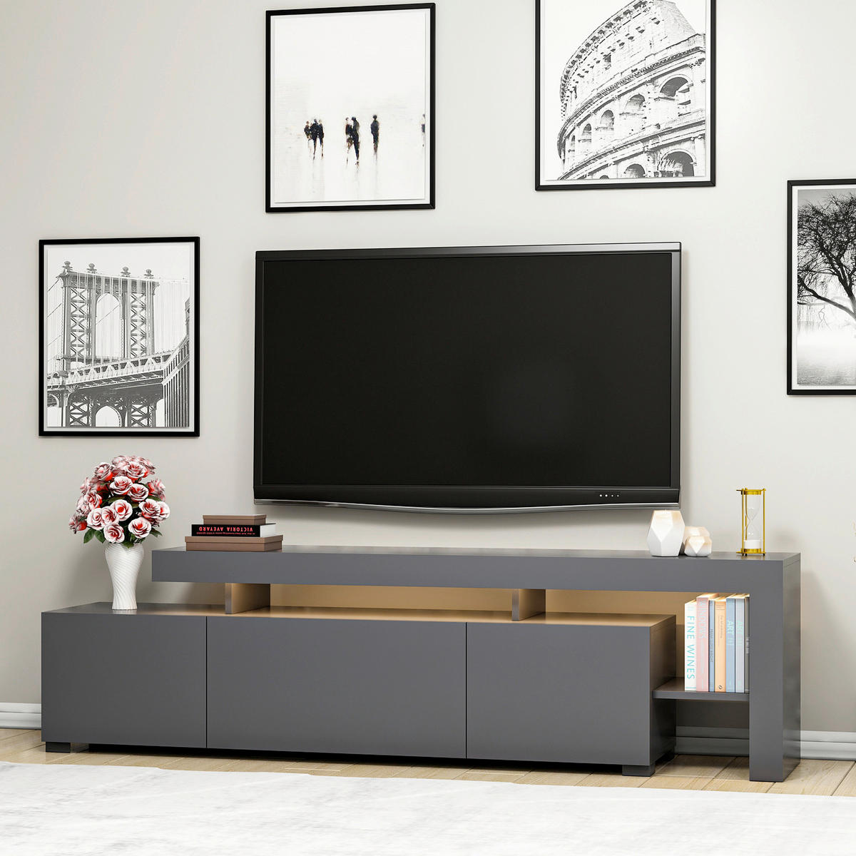 TV-ELEMENT Holzwerkstoff Anthrazit  - Anthrazit, MODERN, Holzwerkstoff (192/53/37cm) - MID.YOU