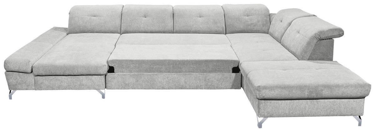 WOHNLANDSCHAFT in Mikrovelours Hellgrau  - Silberfarben/Hellgrau, Modern, Textil/Metall (168/350/245cm) - MID.YOU