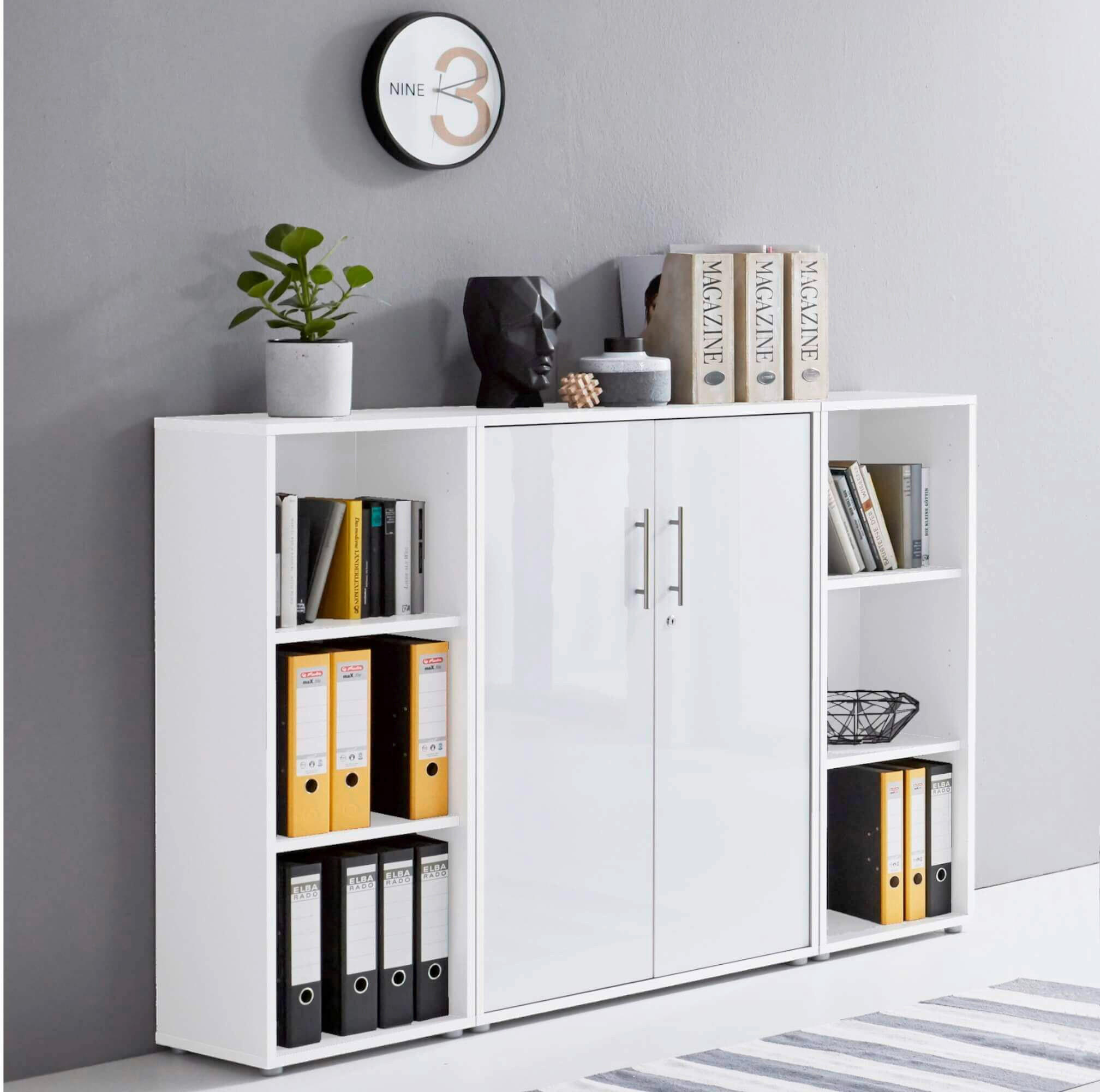 AKTENSCHRANK Weiß, Weiß Hochglanz  - Weiß Hochglanz/Weiß, MODERN, Holzwerkstoff (172,6/113,6/33cm) - MID.YOU