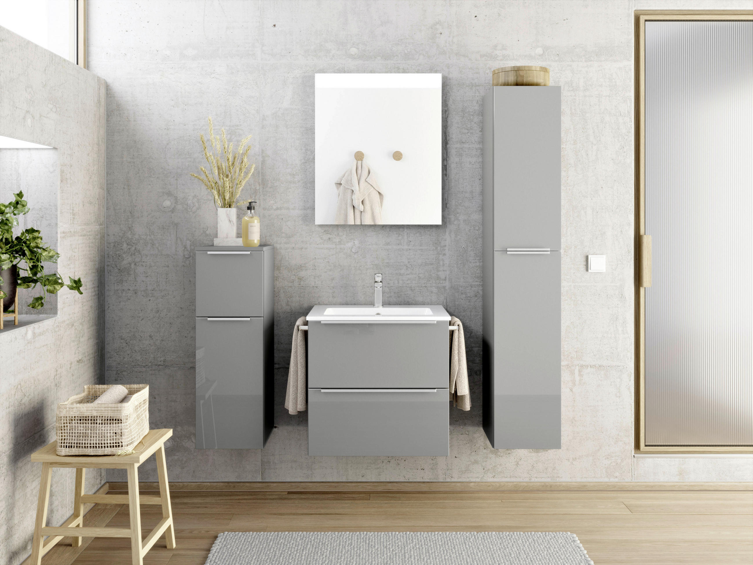 BADEZIMMER  in 61 cm  - Schieferfarben/Edelstahlfarben, MODERN, Holzwerkstoff/Stein (61cm) - Nobilia