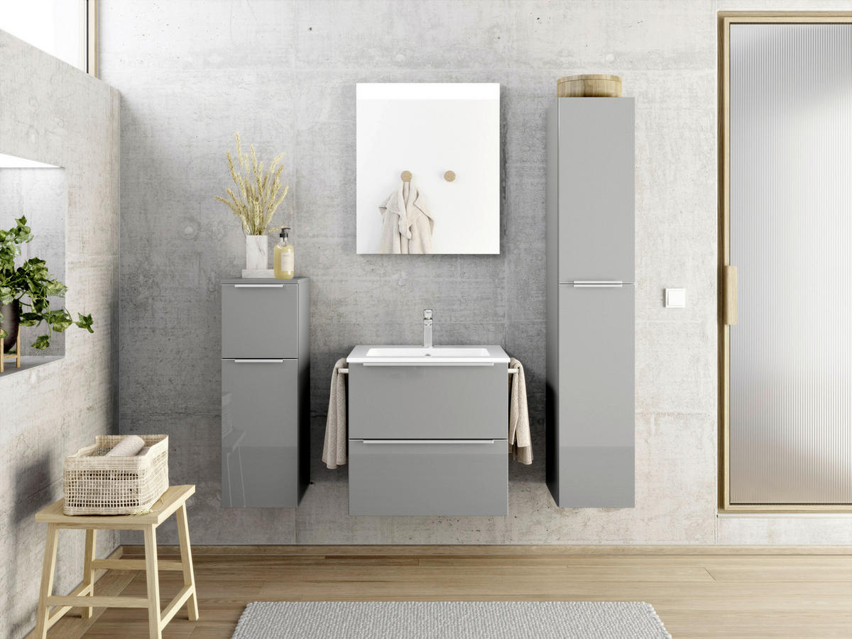 BADEZIMMER  in 61 cm  - Schieferfarben/Edelstahlfarben, MODERN, Holzwerkstoff/Stein (61cm) - Nobilia