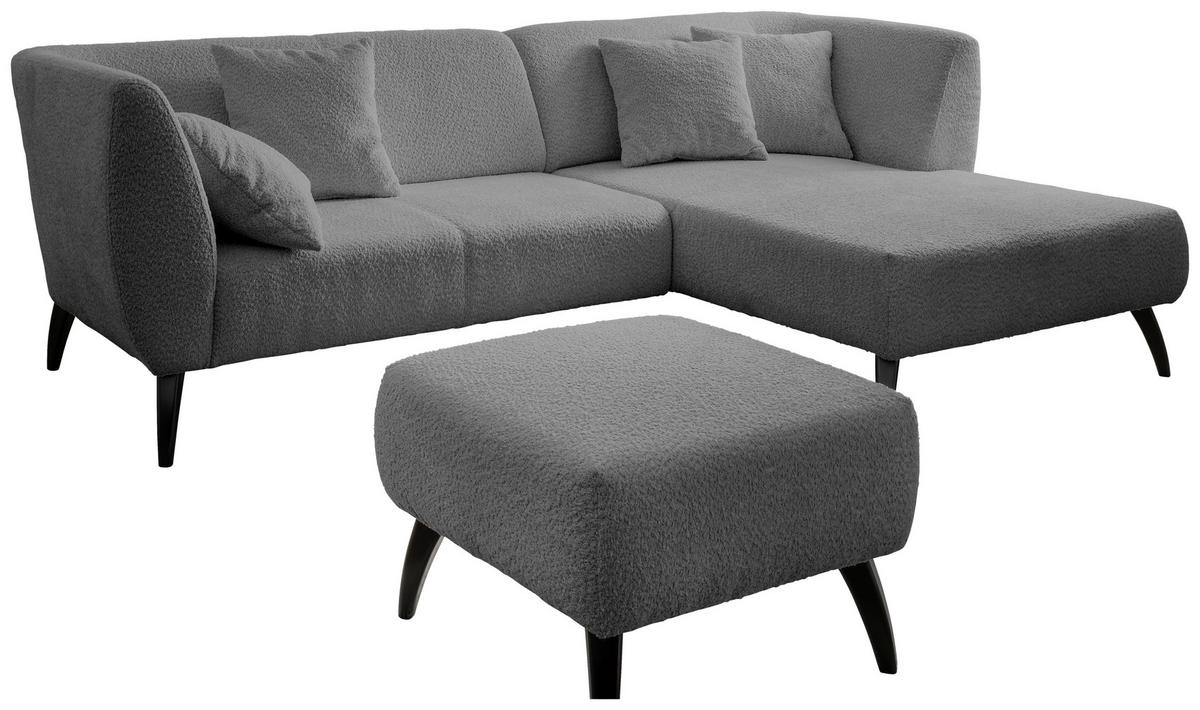 ECKSOFA in Bouclé Anthrazit  - Anthrazit/Schwarz, Modern, Holz/Textil (264/160cm) - MID.YOU