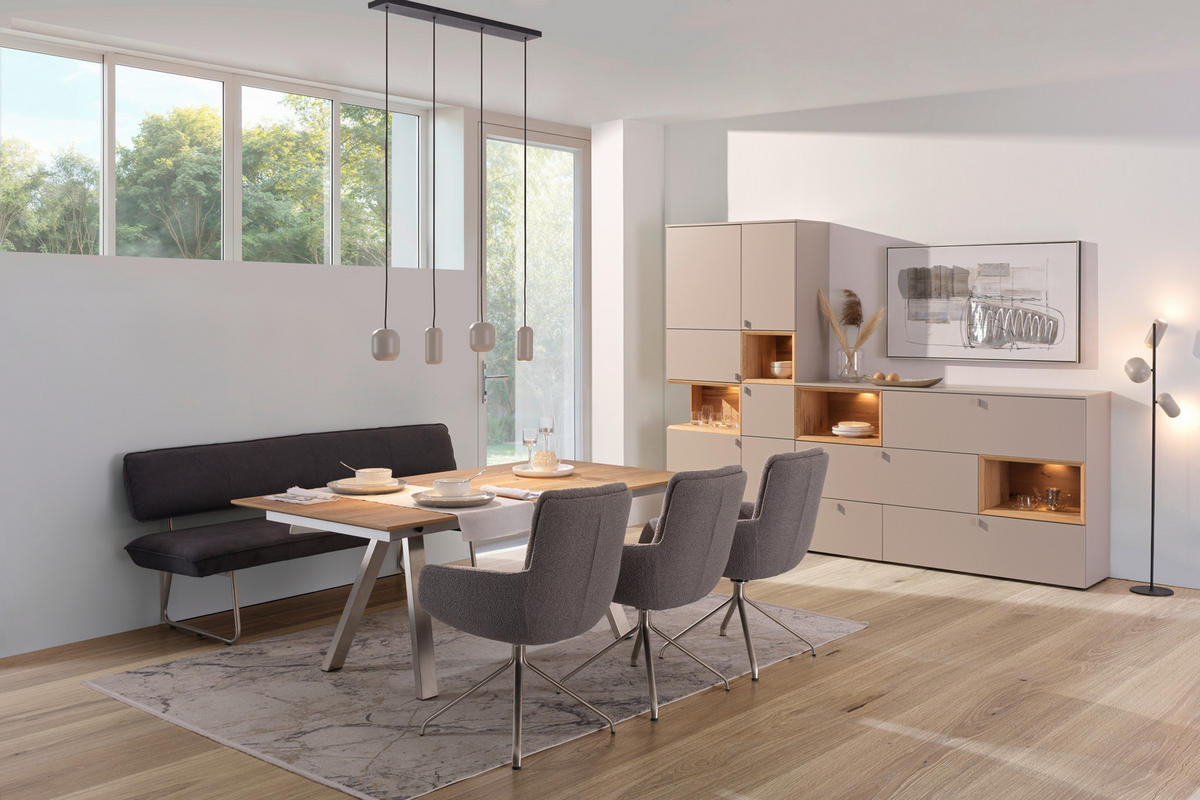 ESSTISCH Eiche furniert rechteckig Eichefarben, Edelstahlfarben  - Edelstahlfarben/Eichefarben, KONVENTIONELL, Holz/Metall (190/100/75cm) - Venjakob