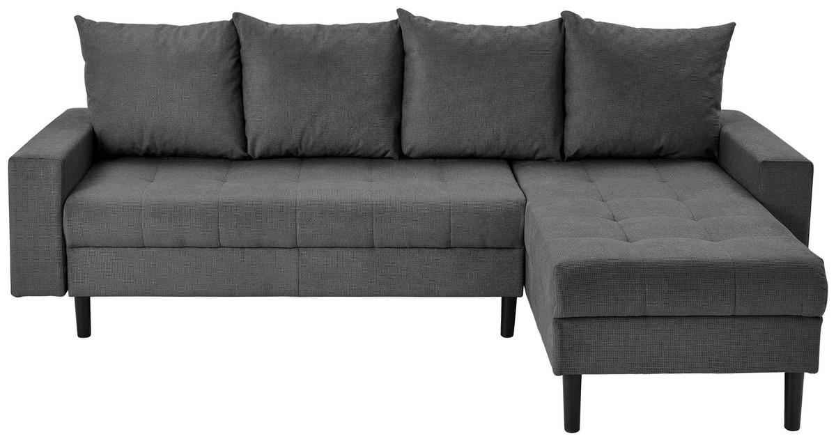 ECKSOFA in Webstoff Dunkelgrau  - Dunkelgrau/Schwarz, Konventionell, Kunststoff/Textil (231/157cm) - P & B