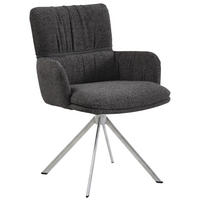 ARMLEHNSTUHL  Typenauswahl, Sitzfläche 360° drehbar, inklusive Armlehnen, Gestellauswahl, automatische Rückholfunktion Mikrofaser  Graphitfarben  - Edelstahlfarben/Silberfarben, Design, Textil/Metall (61/86/63cm) - Valdera