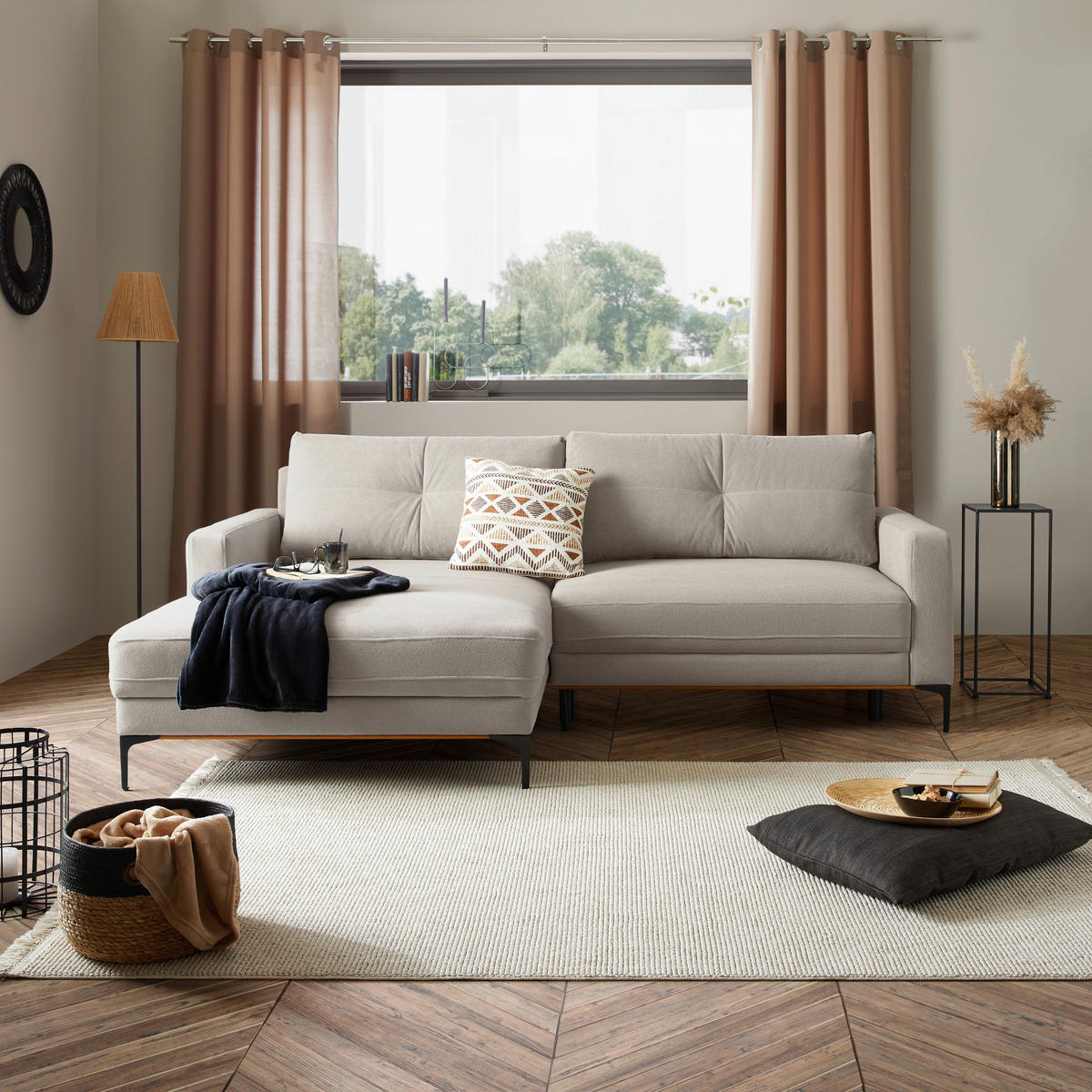ECKSOFA in Beige  - Beige/Schwarz, Modern, Textil/Metall (162/238cm) - Ondega