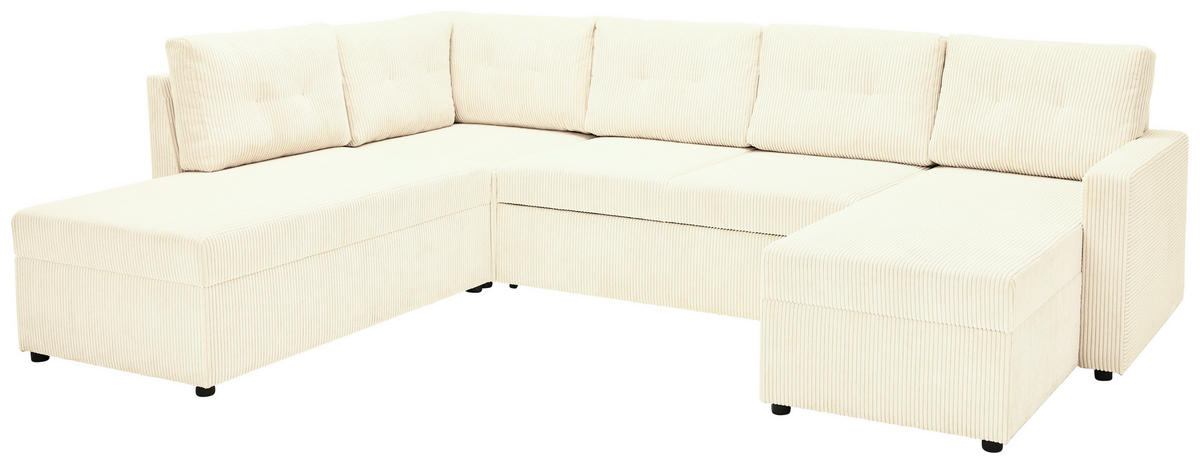 WOHNLANDSCHAFT Creme Cord  - Creme/Schwarz, KONVENTIONELL, Kunststoff/Textil (212/293/155cm) - Ti'me