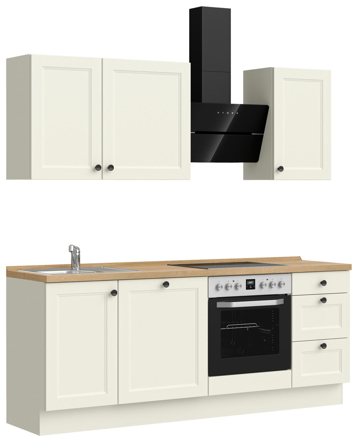 KÜCHENBLOCK 210 cm   in Weiß, Eichefarben  - Eichefarben/Schwarz, MODERN, Holzwerkstoff/Metall (210cm) - Nobilia