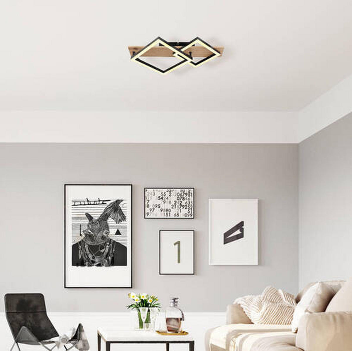 LED-DECKENLEUCHTE 18 W    47,5/31/8,5 cm  - Dunkelbraun/Opal, Natur, Holzwerkstoff/Kunststoff (47,5/31/8,5cm) - Globo