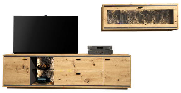 WOHNWAND  in Graphitfarben, Eiche Artisan  303/190/49 cm  - Schwarz/Graphitfarben, Design, Glas/Holzwerkstoff (303/190/49cm) - Cantus