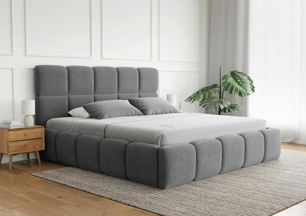 POLSTERBETT Cloudy Bettkasten, Lattenrost 140/200 cm  in Dunkelgrau  - Dunkelgrau/Schwarz, Design, Holz/Textil (140/200cm) - Boxxx
