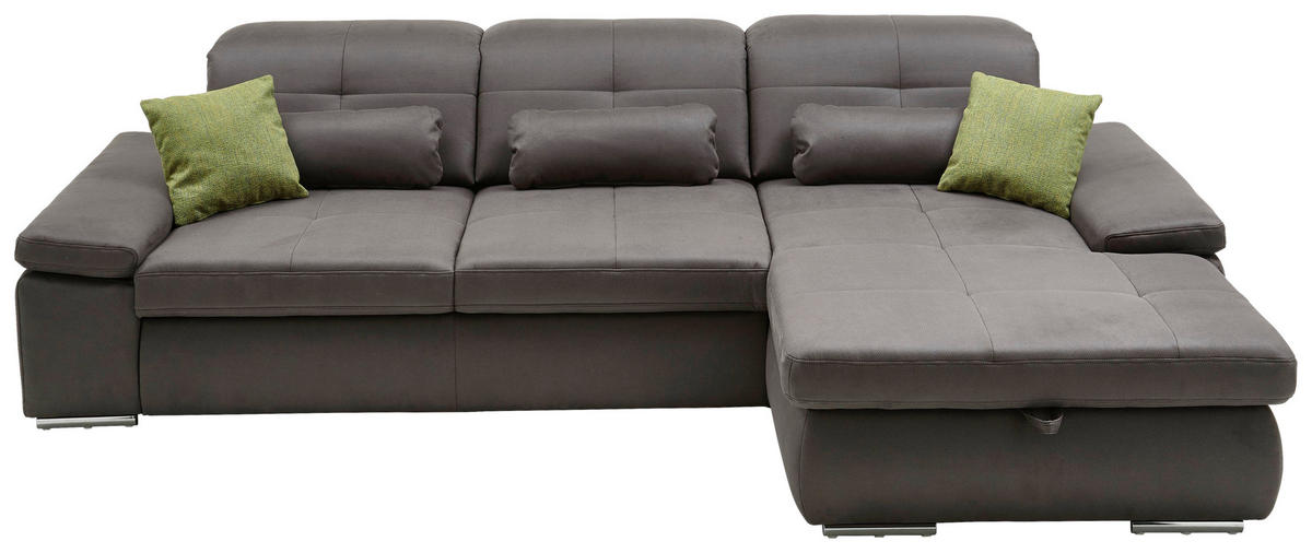 ECKSOFA in Flachgewebe Hellgrau  - Chromfarben/Hellgrau, Design, Textil (309/195cm) - Beldomo Style