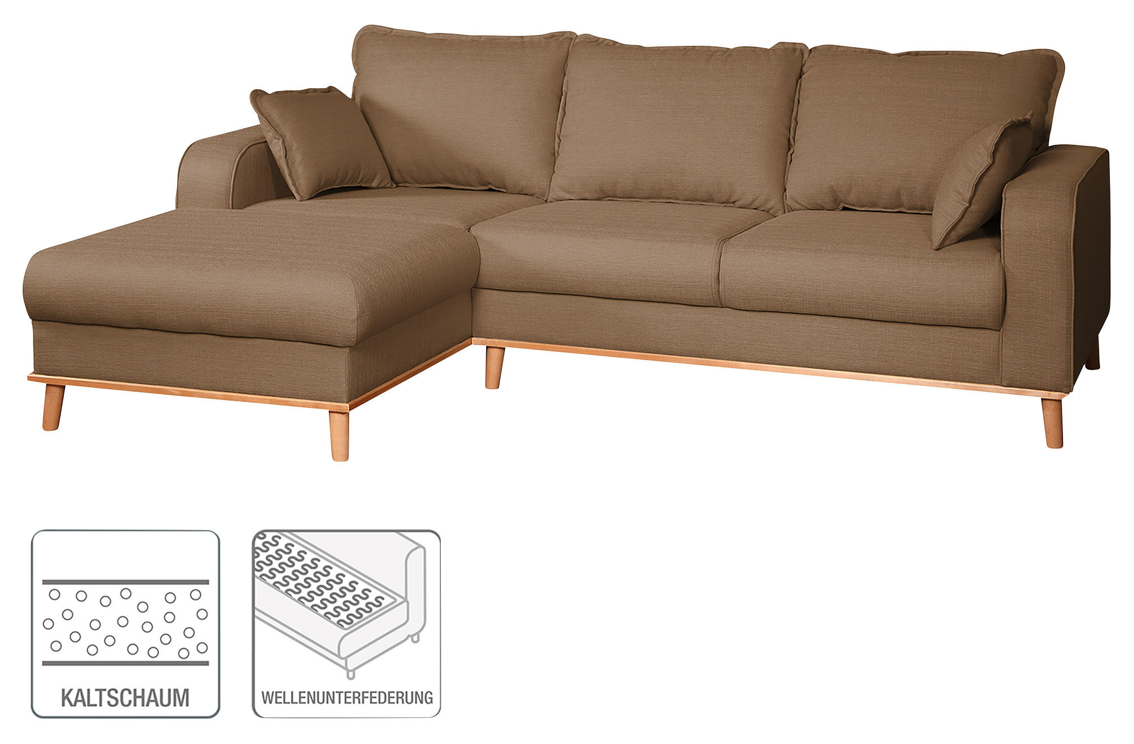ECKSOFA Beata Hellbraun Mikrofaser  - Wengefarben/Hellbraun, Design, Holz/Textil (150/230cm) - Livetastic