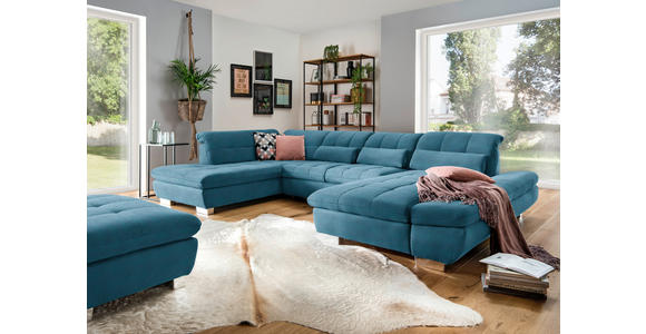 WOHNLANDSCHAFT  in Mikrofaser Blau  - Chromfarben/Blau, Design, Kunststoff/Textil (211/350/204cm) - Xora