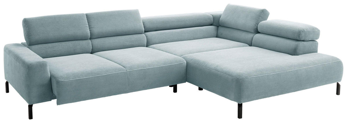 ECKSOFA inkl. Funktion in Cord Hellblau  - Schwarz/Hellblau, Modern, Textil/Metall (309/219cm) - Pure Home Lifestyle