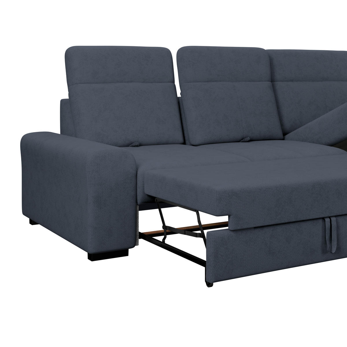 ECKSOFA Blau Chenille Rücken echt, Kopfteilverstellung  - Blau/Schwarz, KONVENTIONELL, Holz/Textil (286/203cm) - MID.YOU