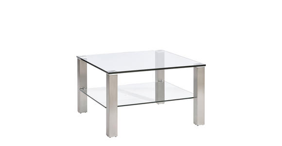 COUCHTISCH in Metall, Glas 75/75/43 cm - Klar/Silberfarben, Design, Glas/Metall (75/75/43cm) - Novel