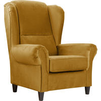 OHRENSESSEL in Plüsch Senfgelb  - Senfgelb/Schwarz, Design, Holz/Textil (94/112/92cm) - MID.YOU