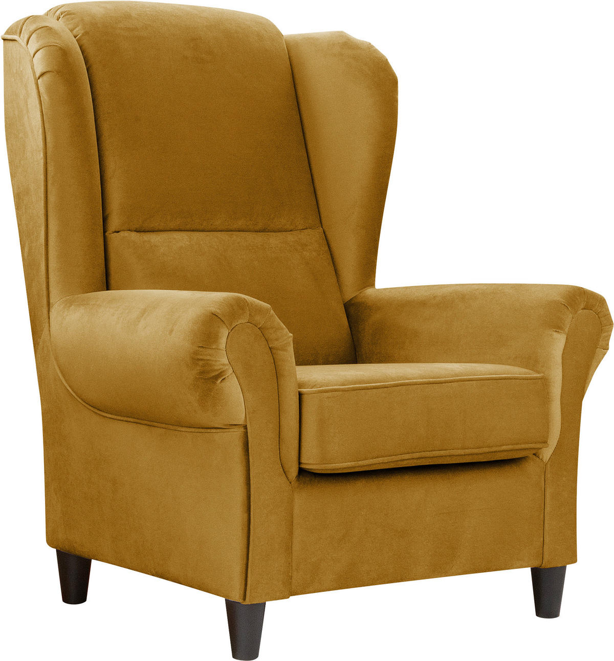 OHRENSESSEL in Plüsch Senfgelb  - Senfgelb/Schwarz, Design, Holz/Textil (94/112/92cm) - MID.YOU