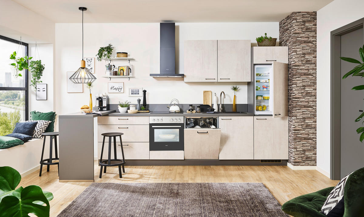 BUCĂTĂRIE FĂRĂ ELECTROCASNICE  - alb/antracit, Modern, material pe bază de lemn (320cm) - Welnova