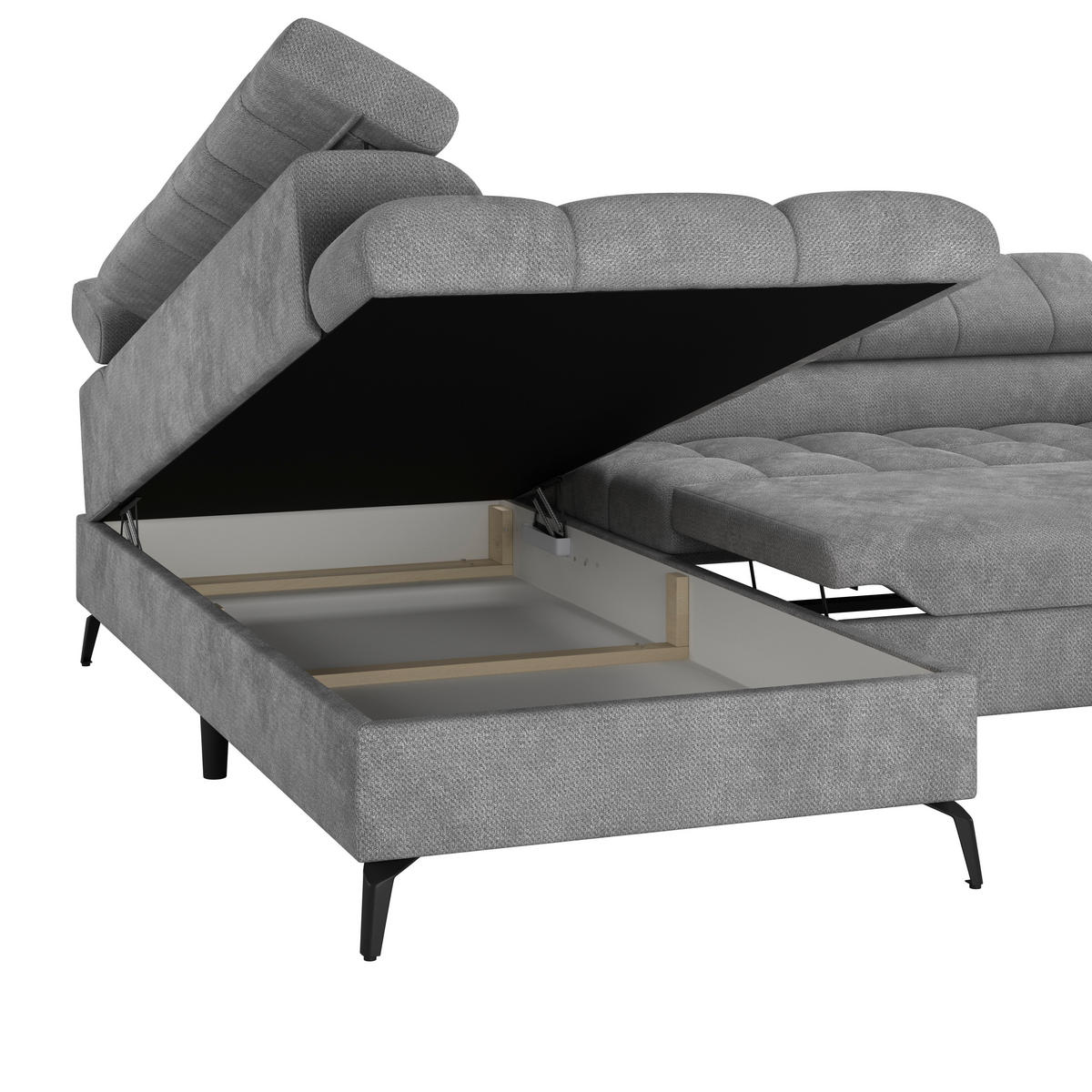 ECKSOFA Hellgrau  - Hellgrau/Schwarz, Trend, Kunststoff/Textil (203/261cm) - Livetastic