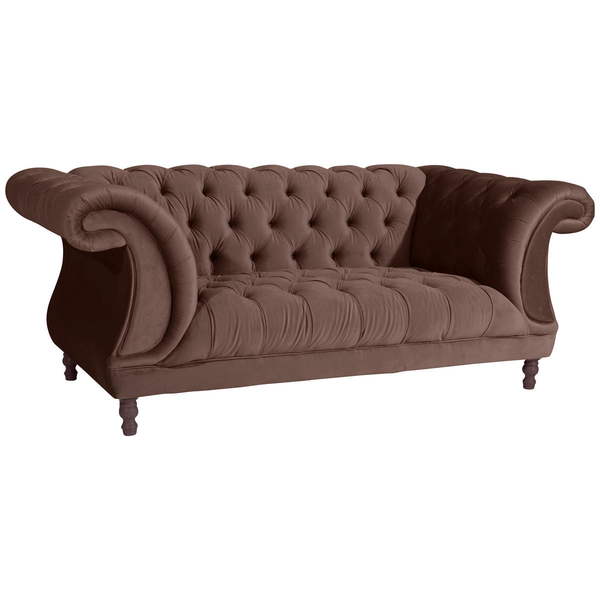 CHESTERFIELD-ZWEISITZER-SOFA  in Velours Braun  - Nussbaumfarben/Braun, Design, Holz/Textil (200/80/100cm) - Max Winzer