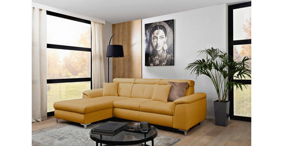 ECKSOFA Senfgelb Flachgewebe  - Chromfarben/Senfgelb, KONVENTIONELL, Textil/Metall (175/268cm) - Carryhome