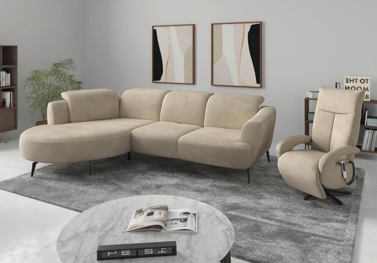 ECKSOFA in Chenille Sandfarben  - Sandfarben/Schwarz, Konventionell, Textil/Metall (199/309cm) - Sit & More