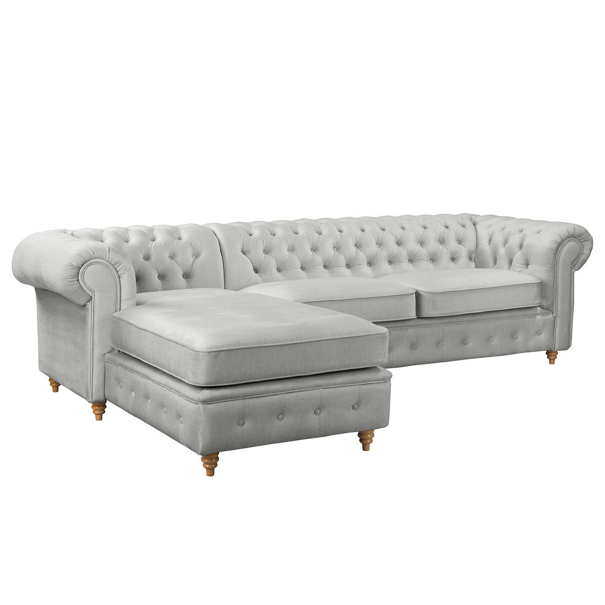 ECKSOFA Mikrofaser Hellgrau  - Hellgrau/Braun, Design, Holz/Textil (182/284cm) - P & B