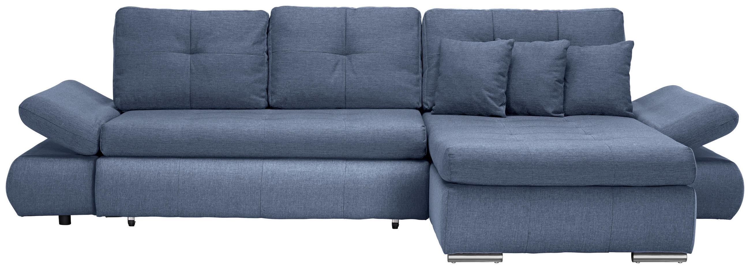 ECKSOFA Blau Webstoff  - Chromfarben/Blau, Design, Kunststoff/Textil (302/187cm) - Carryhome