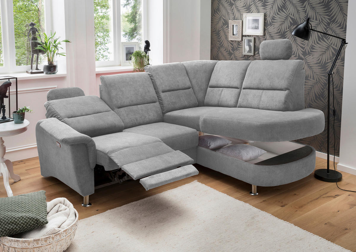 ECKSOFA in Mikrofaser Grau  - Chromfarben/Grau, Konventionell, Textil/Metall (231/184cm) - Livetastic