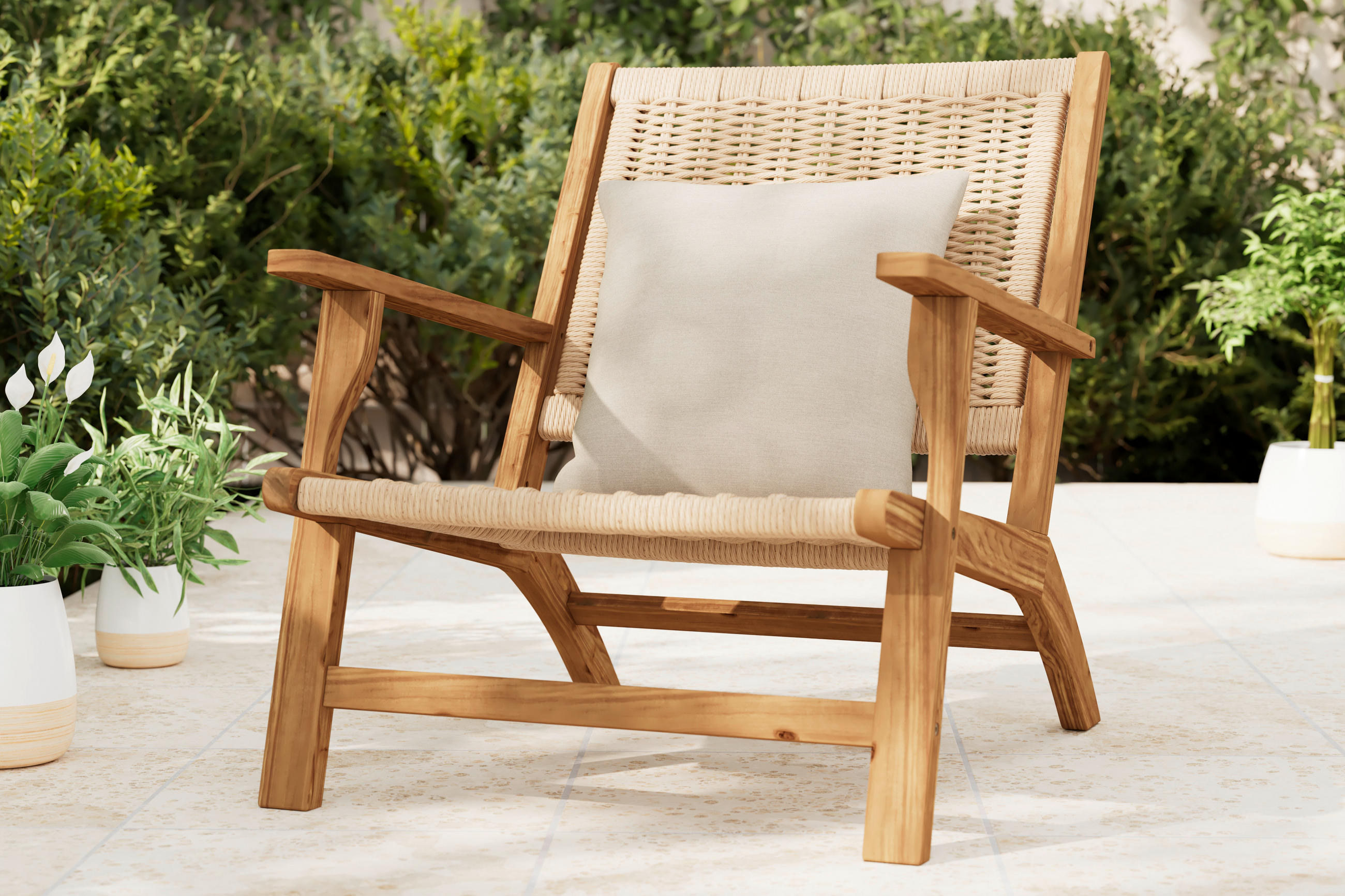 GARTENSESSEL Holz, Kunststoff Akaziefarben, Beige  - Beige/Akaziefarben, MODERN, Holz/Kunststoff (66/76/80cm) - Ambia Garden