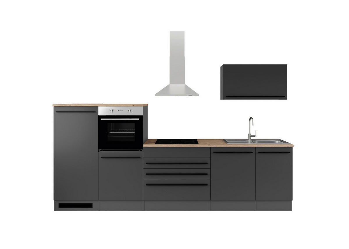 KÜCHENBLOCK 320 cm  in Schwarz  - Eichefarben/Schwarz, Basics, Holzwerkstoff/Kunststoff (320cm) - P & B