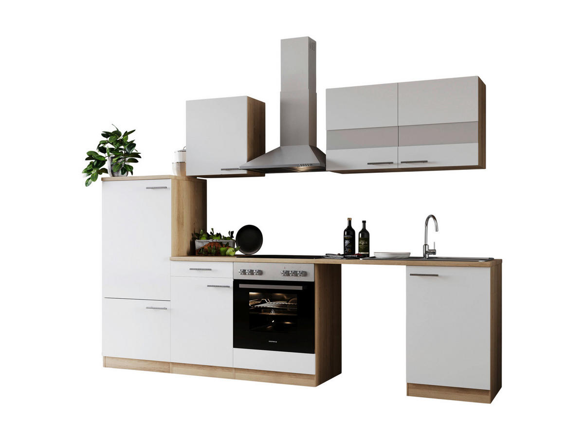 KÜCHENBLOCK 280 cm   in Weiß  - Edelstahlfarben/Eichefarben, Basics, Glas/Holzwerkstoff (280cm) - Respekta