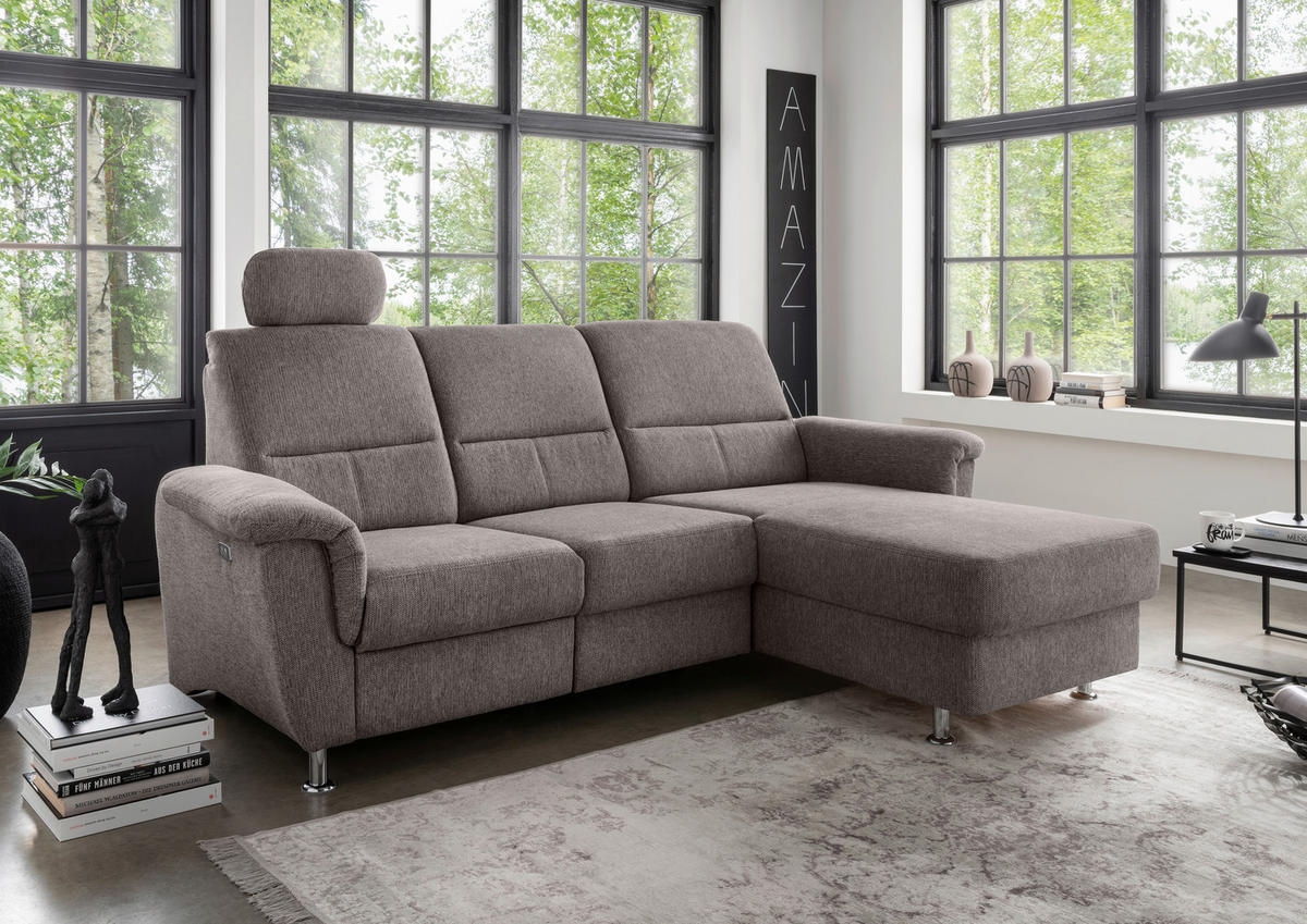ECKSOFA in Chenille Graubraun  - Chromfarben/Graubraun, Modern, Textil/Metall (231/165cm) - Livetastic