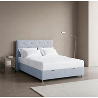 BOXBETT 160/200 cm,  in Hellgrau, Matratze, gepolstertes Kopfteil, Bettkasten, H3 = fest  - Chromfarben/Hellgrau, Design, Kunststoff/Textil (160/200cm) - Boxxx