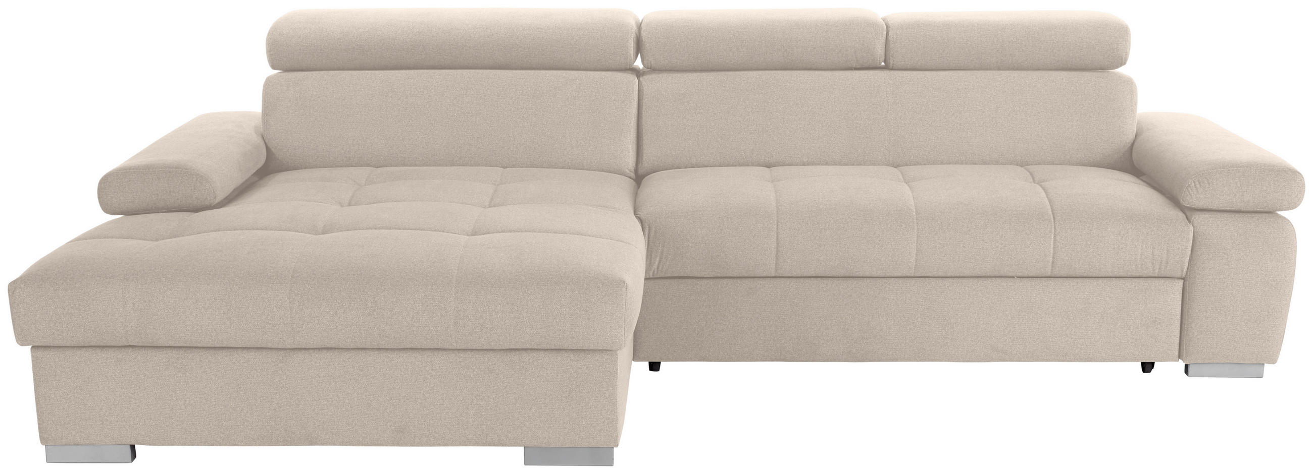 ECKSOFA Beige Velours  - Beige/Silberfarben, Design, Holz/Textil (183/292cm) - Livetastic